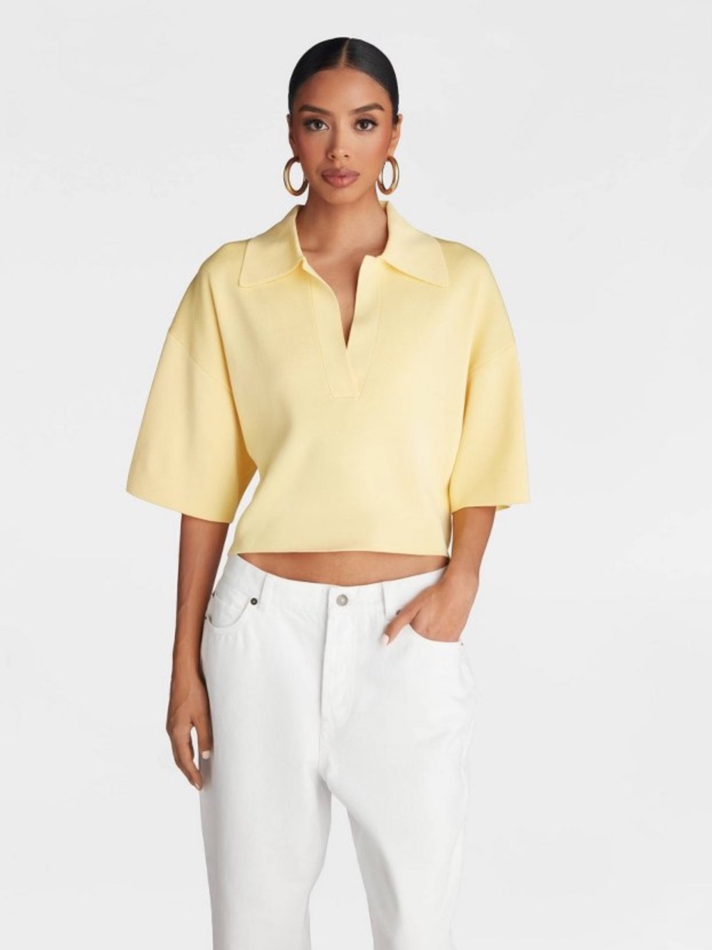 KBB by KAHLANA Women's Short Sleeve Boxy
'The Cropped Polo Sweater' - Yellow XS